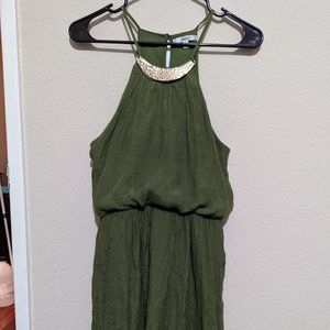 Green Dress with Gold Necklace Detailing